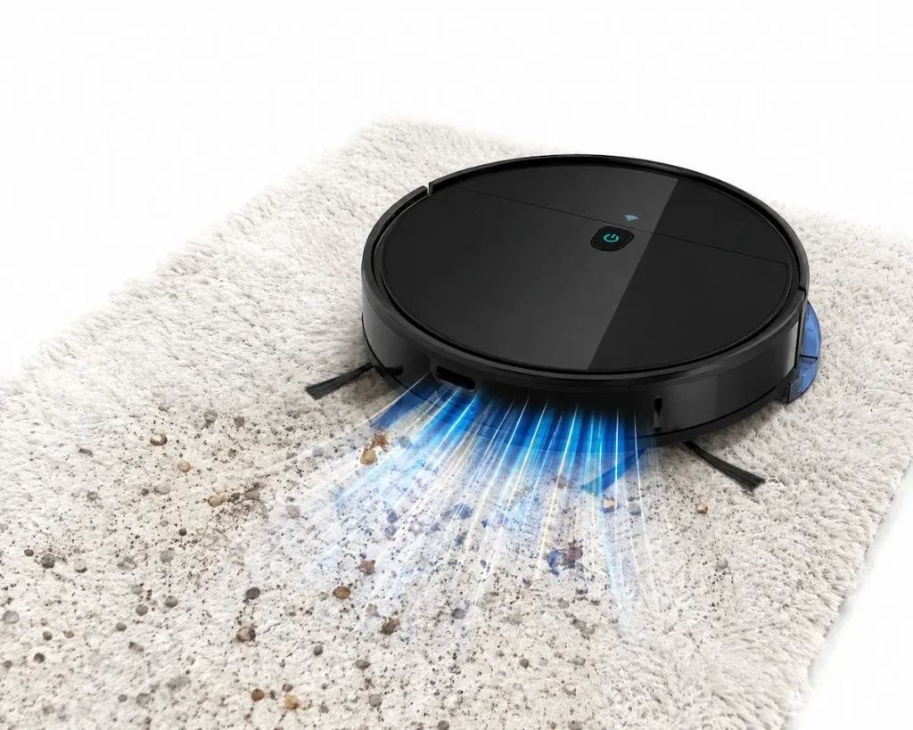 VersLife L6 aspirando suciedad sobre una alfombra con potencia de 4000Pa